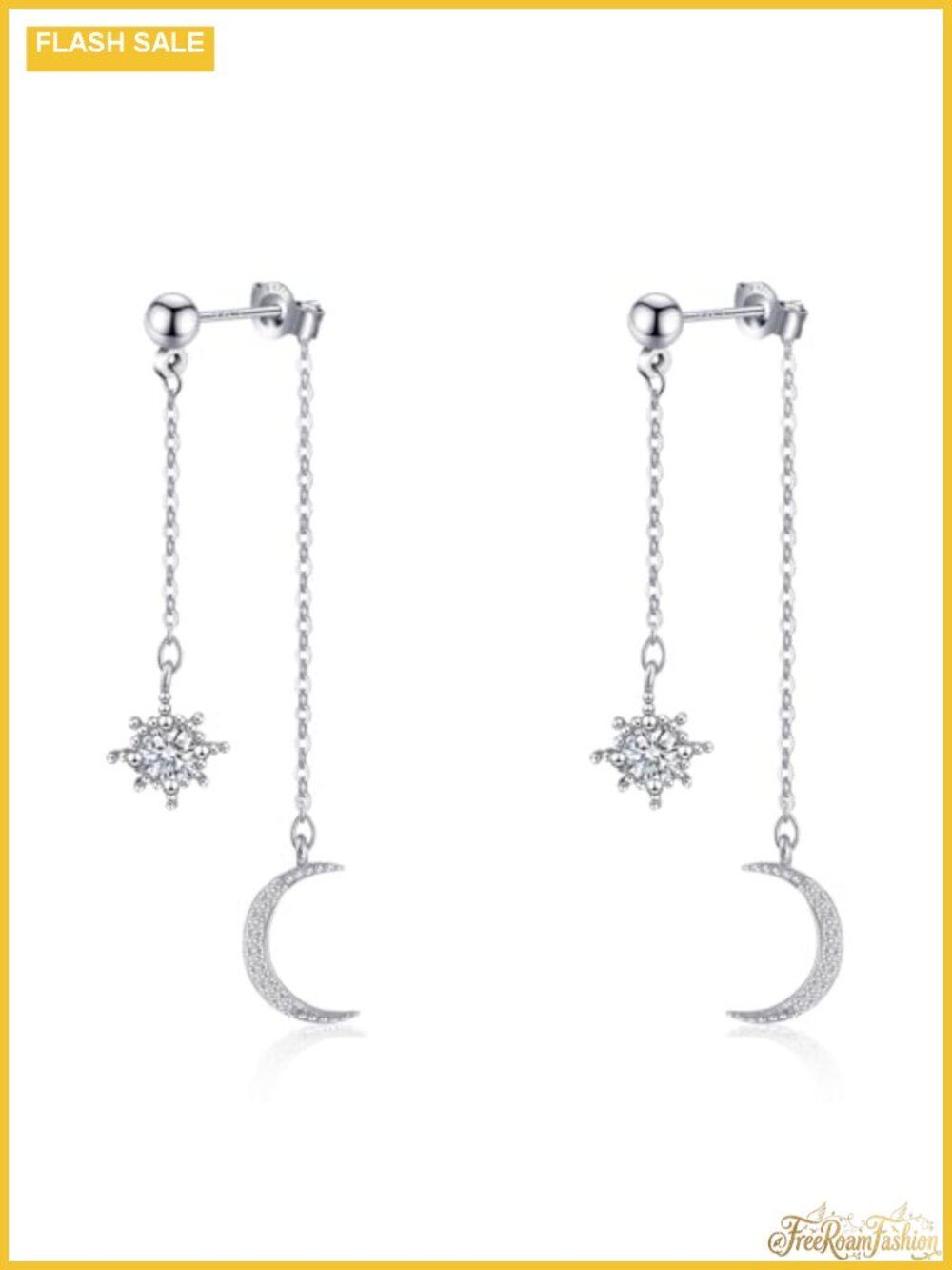 Moon and Star Dangle Earrings 925 Sterling Silver Gold Plated Celestial Drop